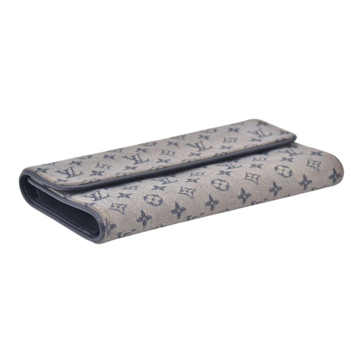 $280 LOUIS VUITTON Monogram Mini Lin Flap Wallet Grey CONSIGNMENT 10021491
