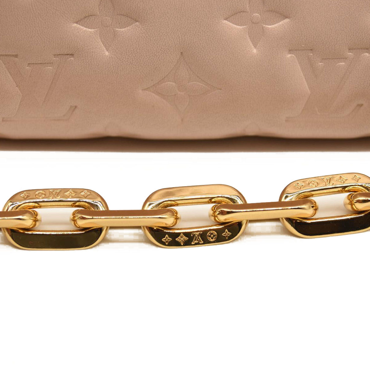 LOUIS VUITTON Lambskin Embossed Monogram Fall In Love Coussin PM Dragée Light Pink