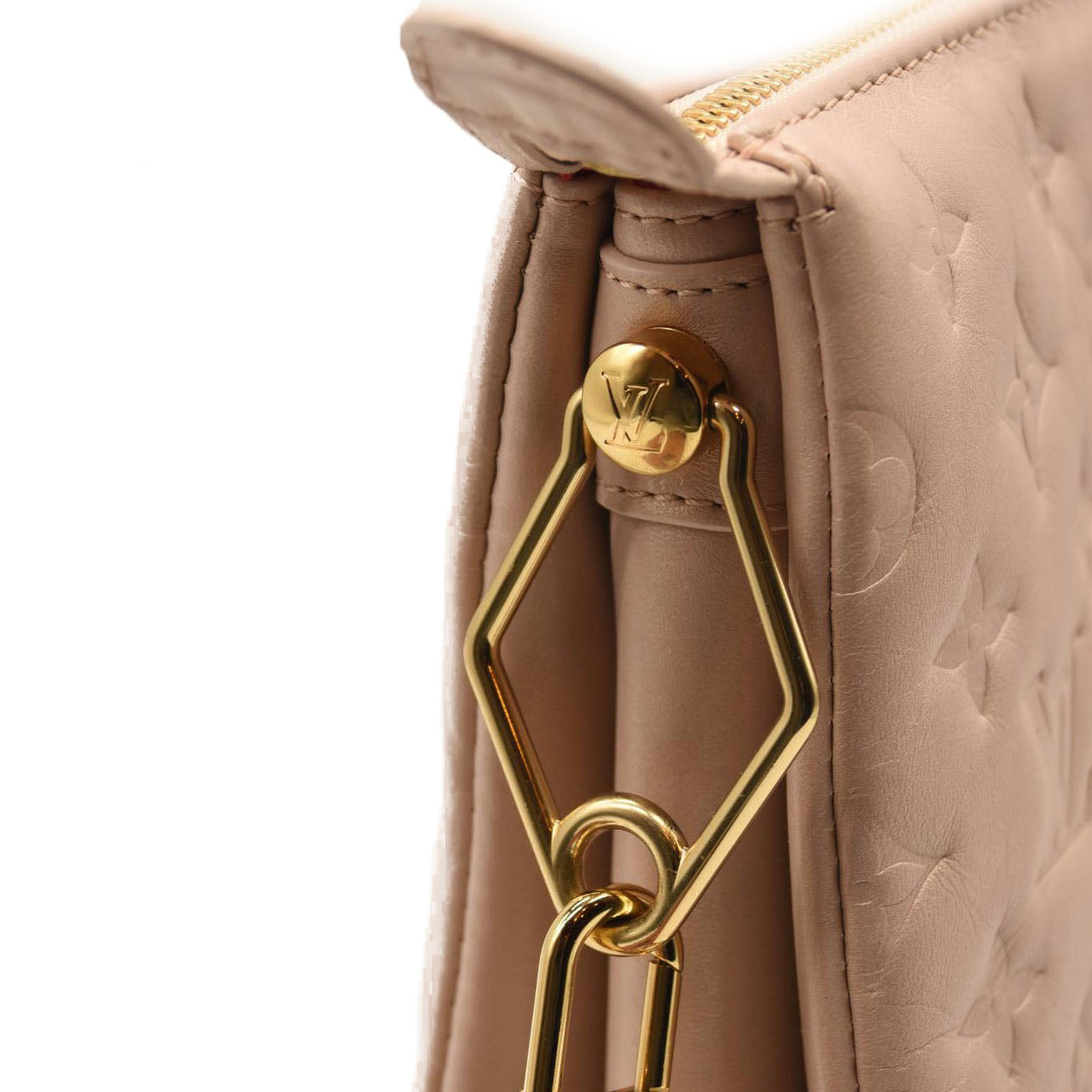 LOUIS VUITTON Lambskin Embossed Monogram Fall In Love Coussin PM Dragée Light Pink