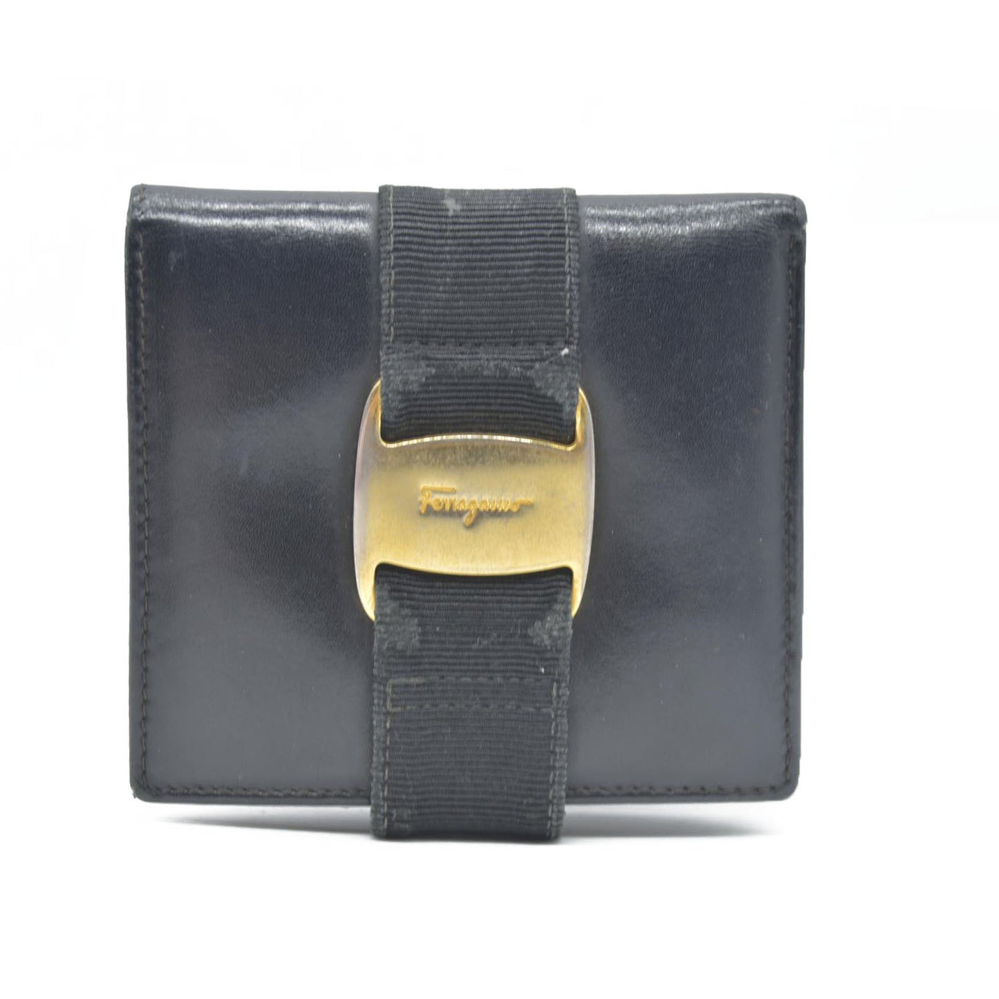 $450 Salvatore Ferragamo Vara Leather Bifold Wallet Black