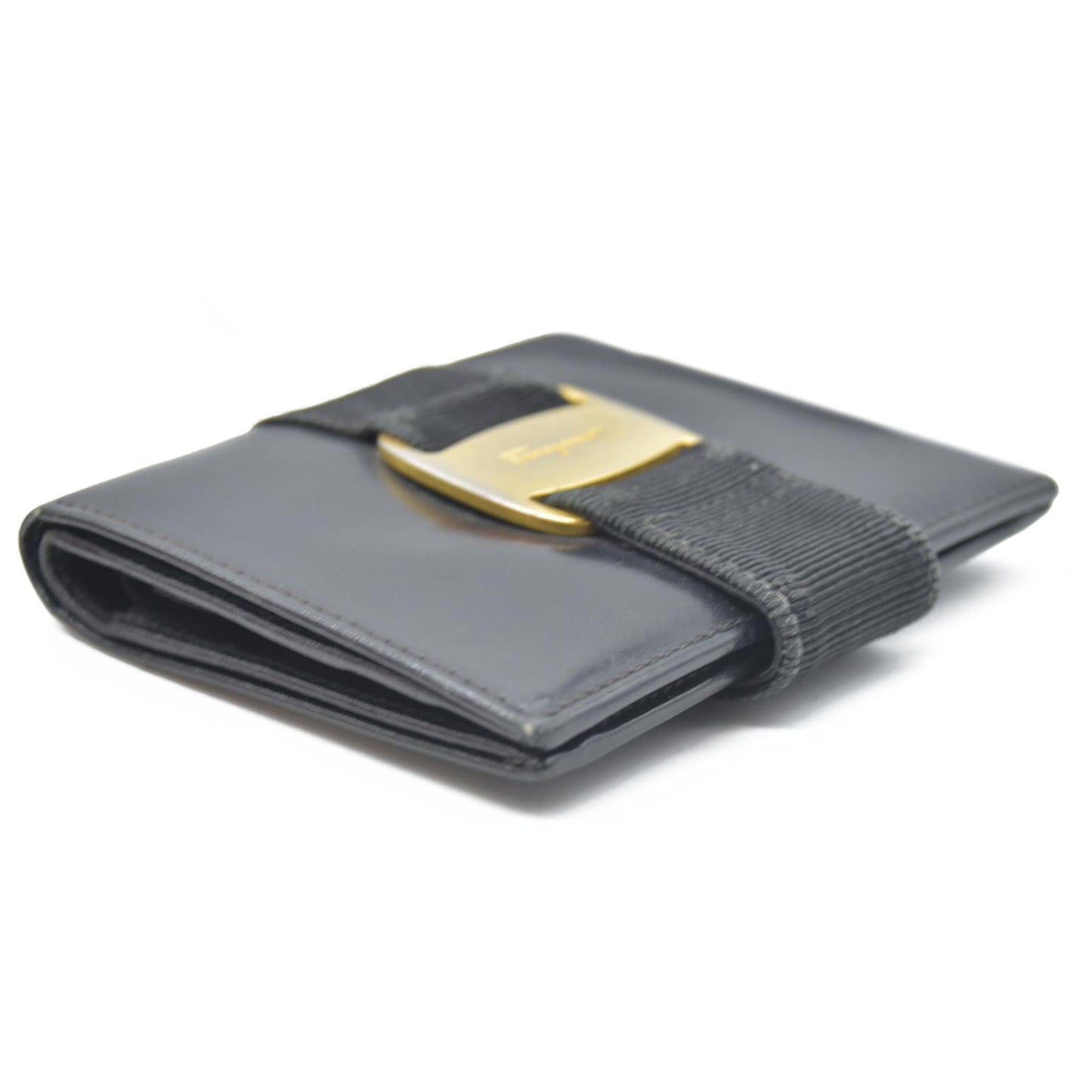 $450 Salvatore Ferragamo Vara Leather Bifold Wallet Black