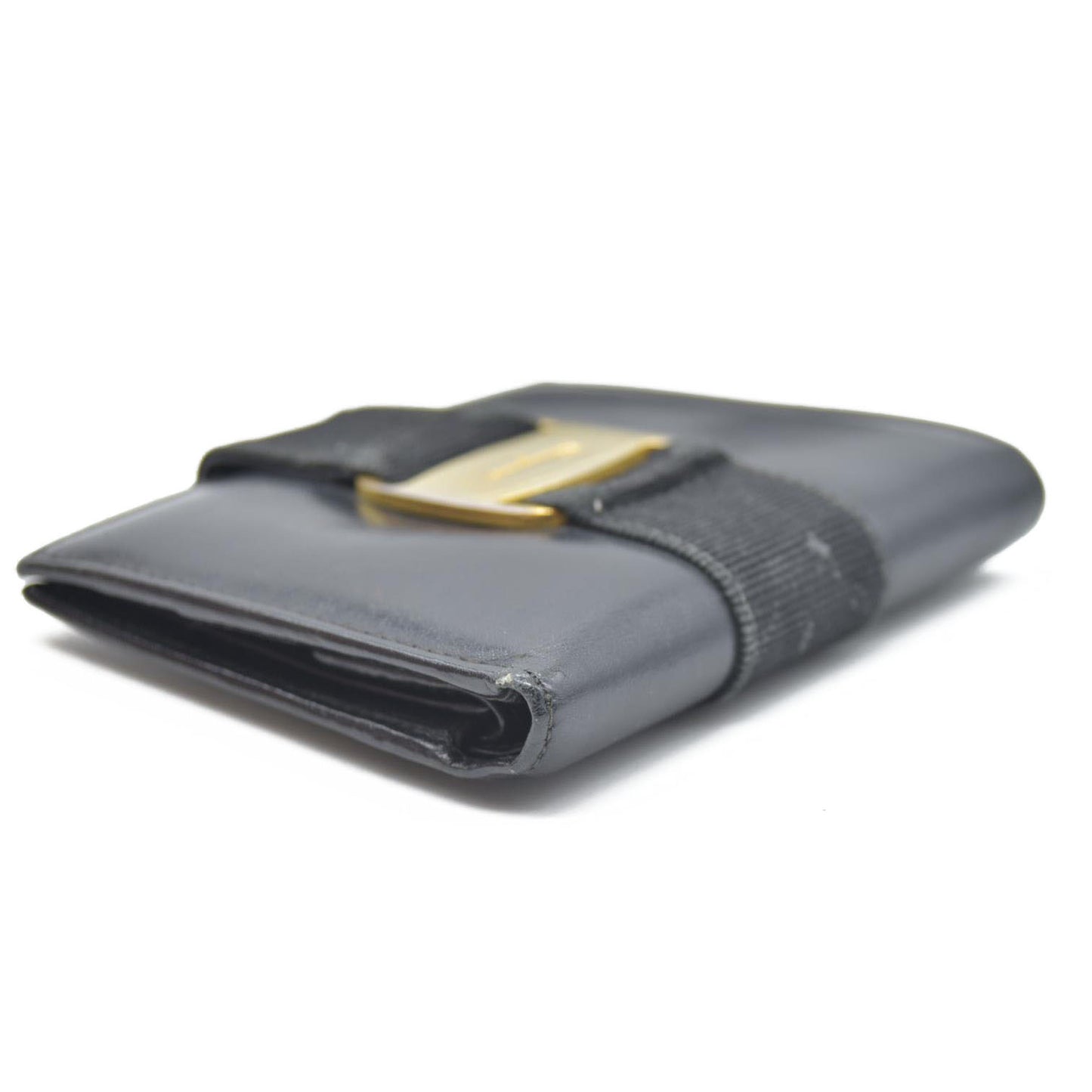 $450 Salvatore Ferragamo Vara Leather Bifold Wallet Black