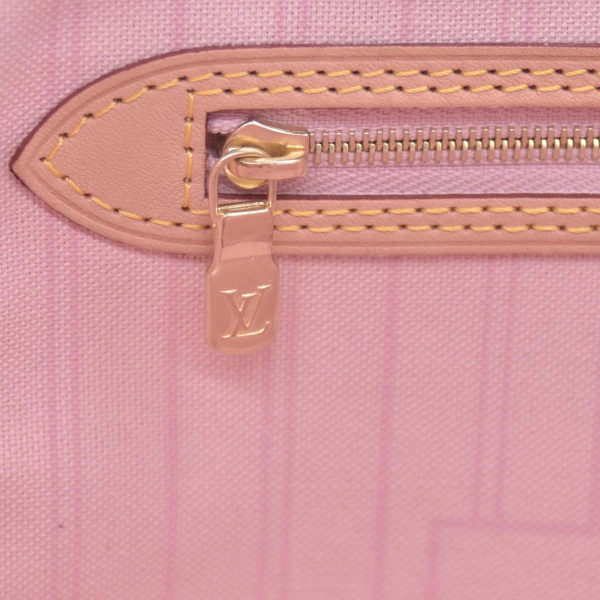 $2240 Louis Vuitton Damier Azur Neo Neverfull MM Rose Ballerine with Pouch RFID