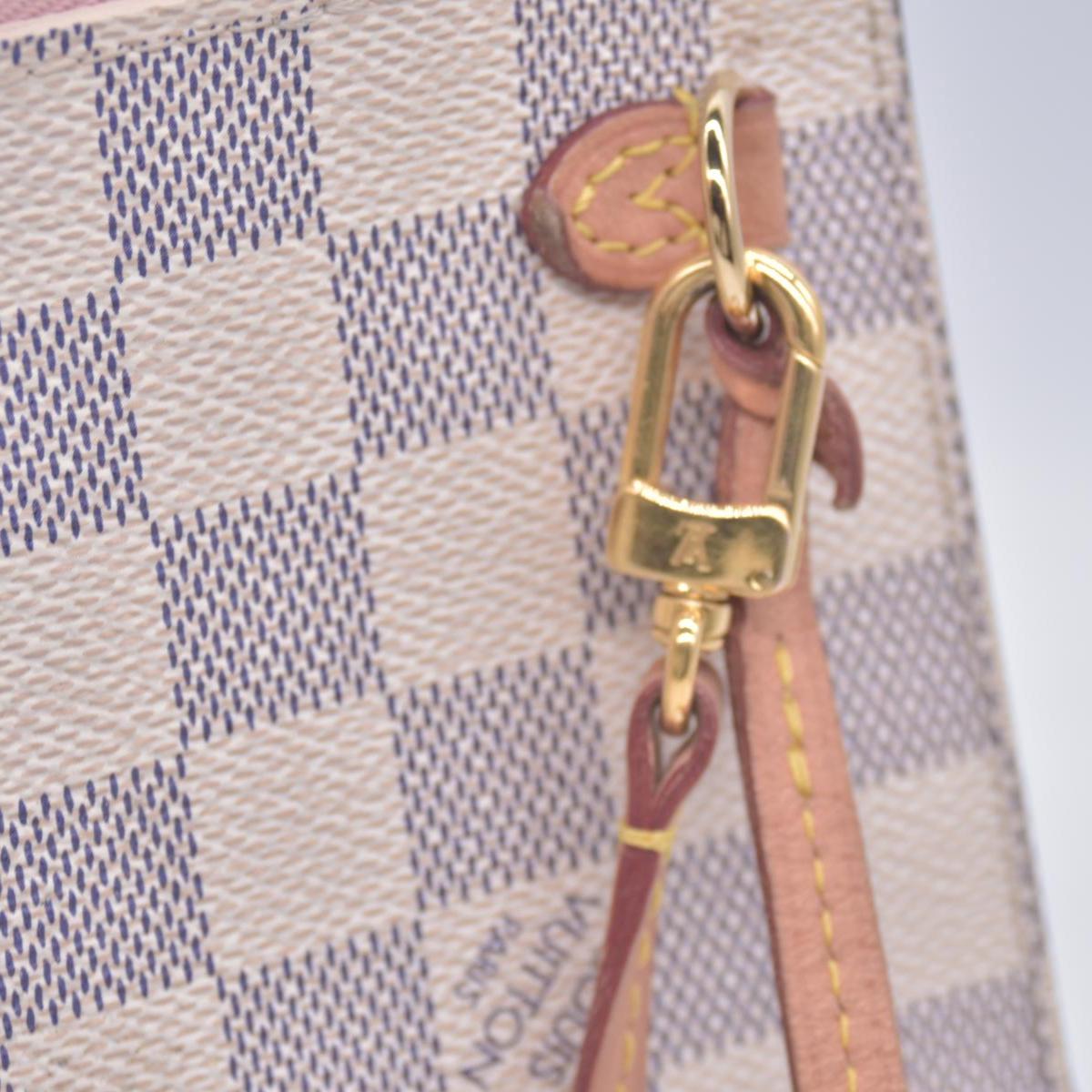 $2240 Louis Vuitton Damier Azur Neo Neverfull MM Rose Ballerine with Pouch RFID