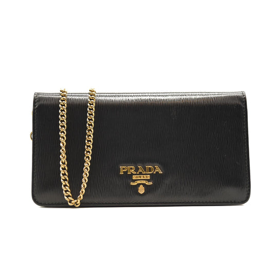 PRADA Vitello Move Metal Oro Chain Wallet Black