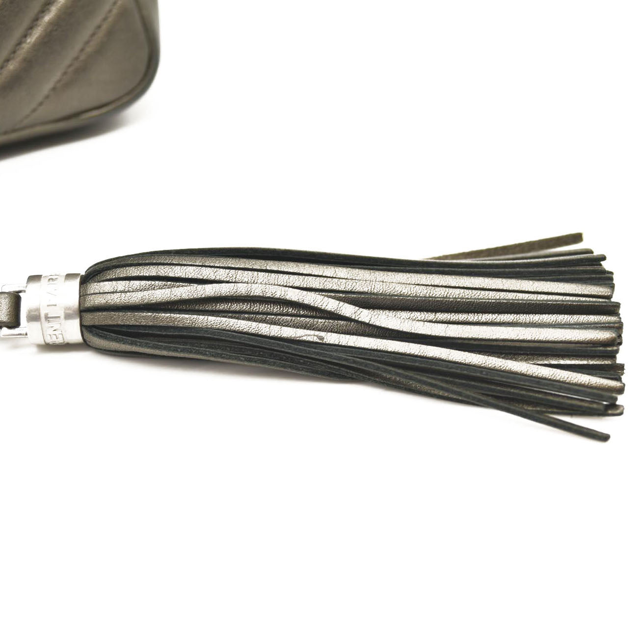 SAINT LAURENT Metallic Calfskin Matelasse Monogram Lou Camera Bag Silver