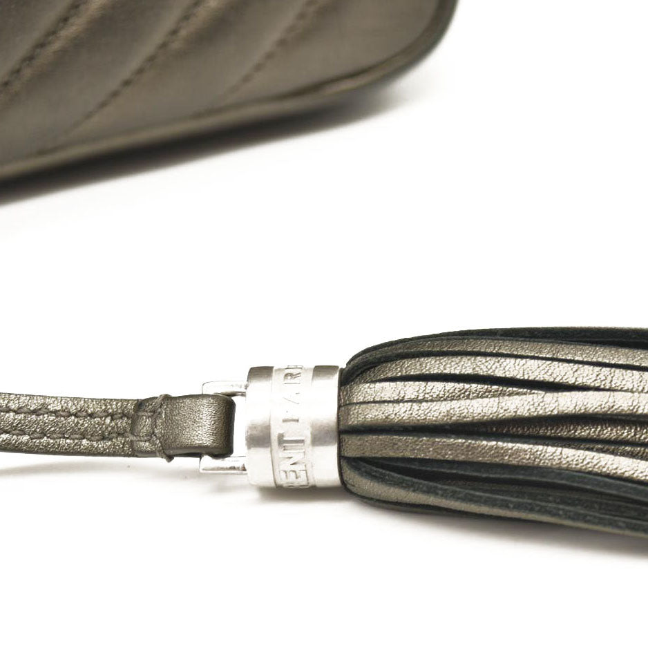 SAINT LAURENT Metallic Calfskin Matelasse Monogram Lou Camera Bag Silver