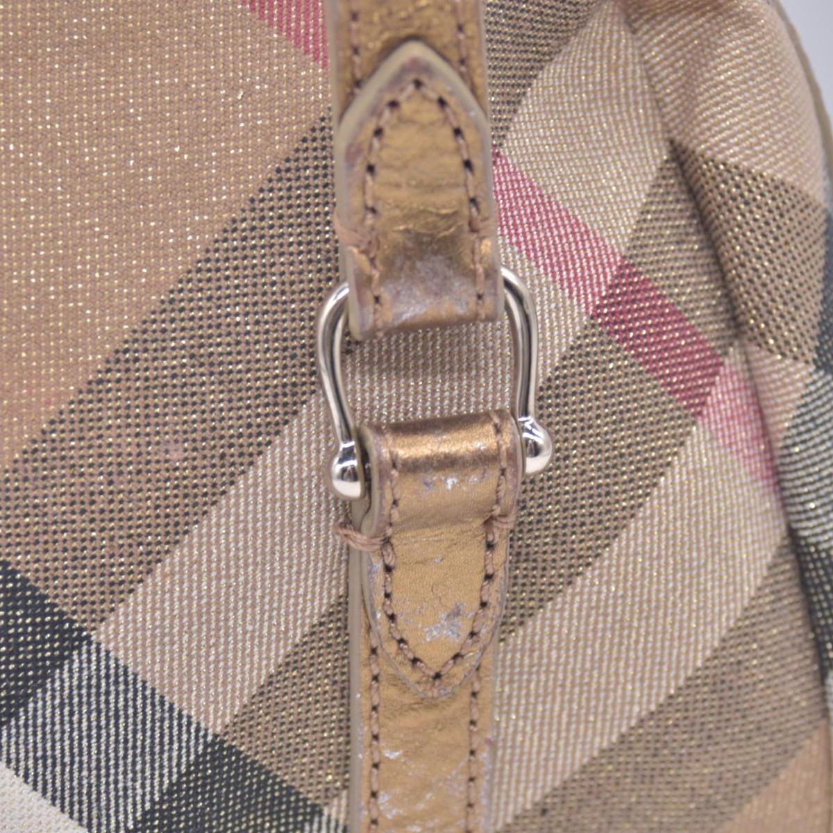 $890 BURBERRY House Check Metallic Lurex Bowling Satchel Bag Beige CONSIGNMENT 10021503