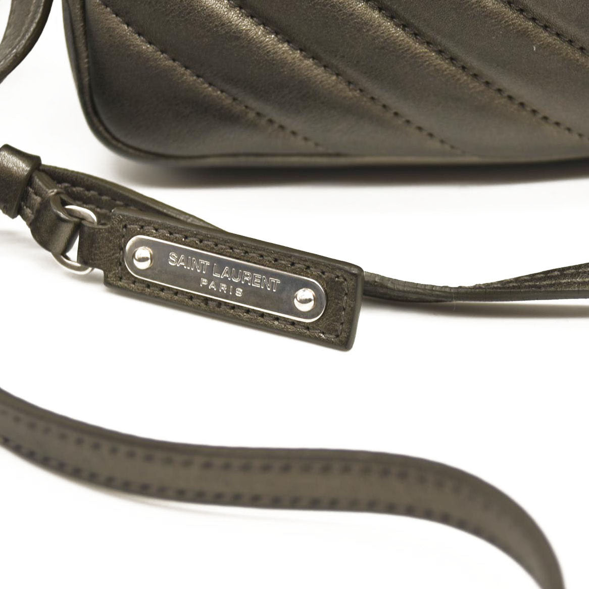 SAINT LAURENT Metallic Calfskin Matelasse Monogram Lou Camera Bag Silver