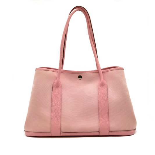 AUCTION $3500 Hermes  Toile Epsom Verso Garden Party 36 MM Bubblegum Rubis Square P