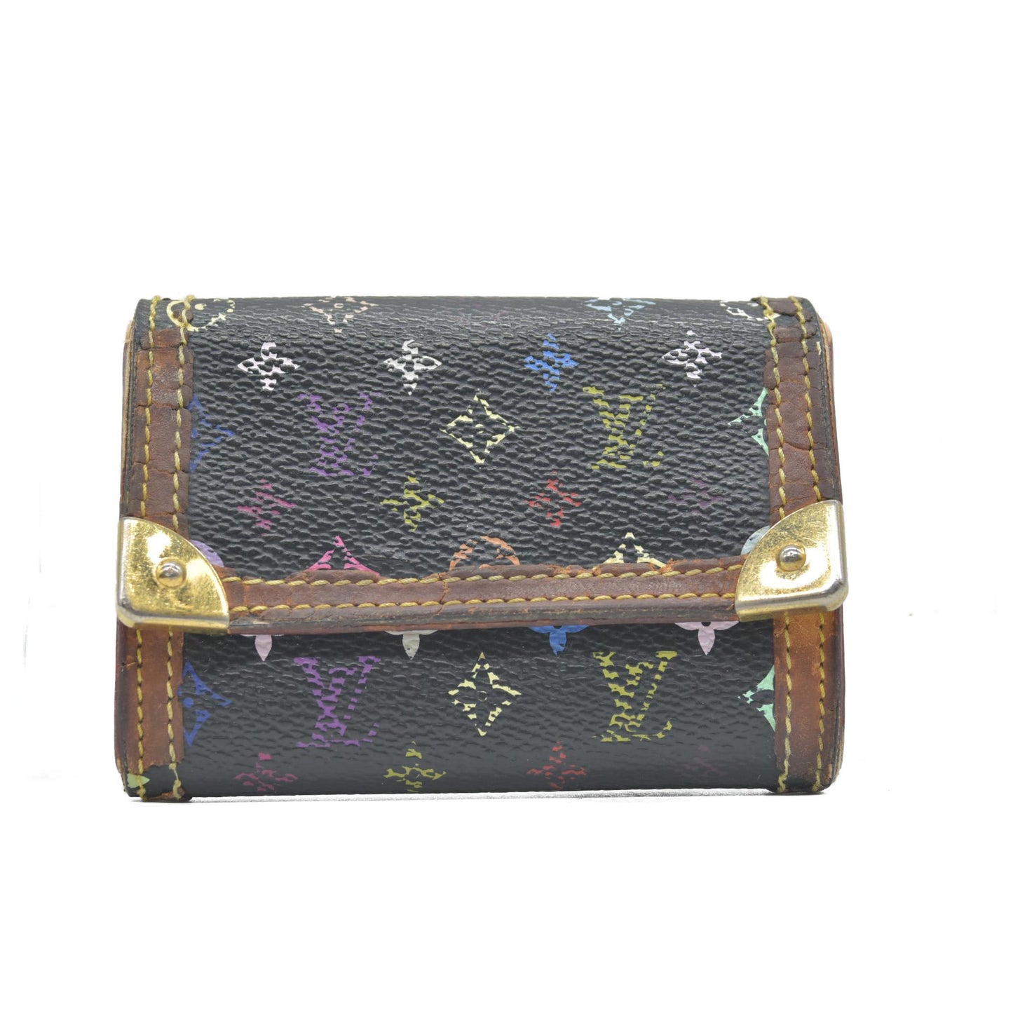 $550 2008 Louis Vuitton Monogram Multicolor Porte Monnaie Plat Coin Purse MI0018