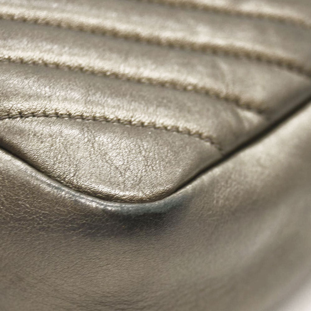 SAINT LAURENT Metallic Calfskin Matelasse Monogram Lou Camera Bag Silver