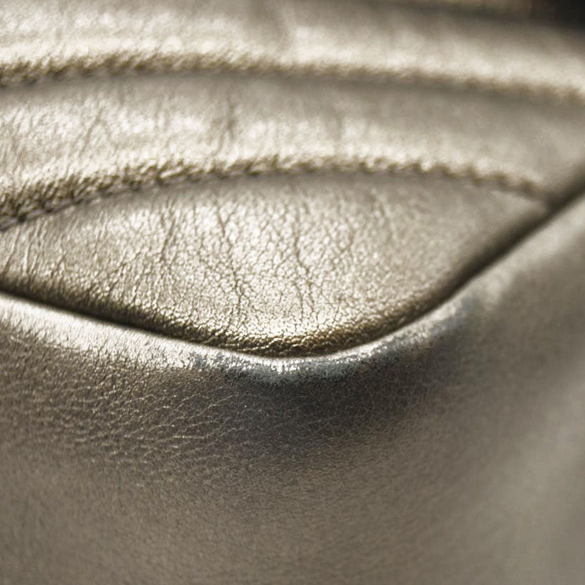 SAINT LAURENT Metallic Calfskin Matelasse Monogram Lou Camera Bag Silver