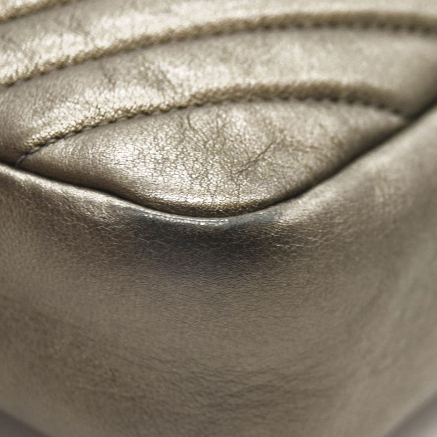 SAINT LAURENT Metallic Calfskin Matelasse Monogram Lou Camera Bag Silver