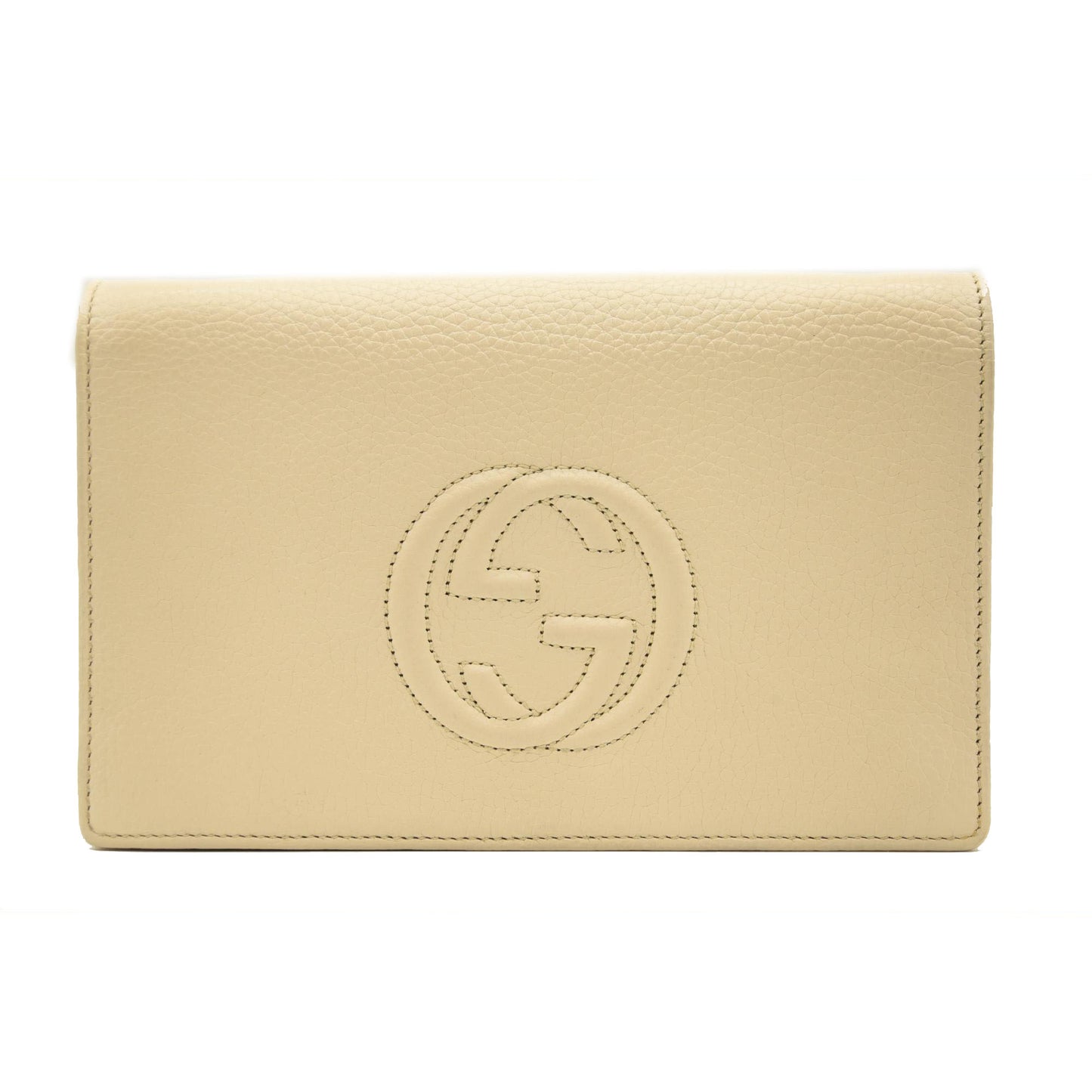 GUCCI Pebbled Calfskin Soho Wallet on Chain Ivoire