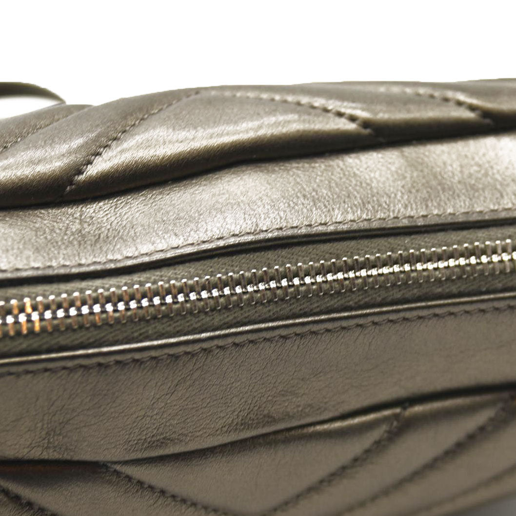 SAINT LAURENT Metallic Calfskin Matelasse Monogram Lou Camera Bag Silver