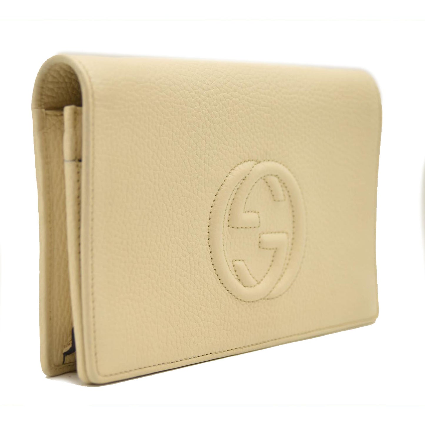 GUCCI Pebbled Calfskin Soho Wallet on Chain Ivoire