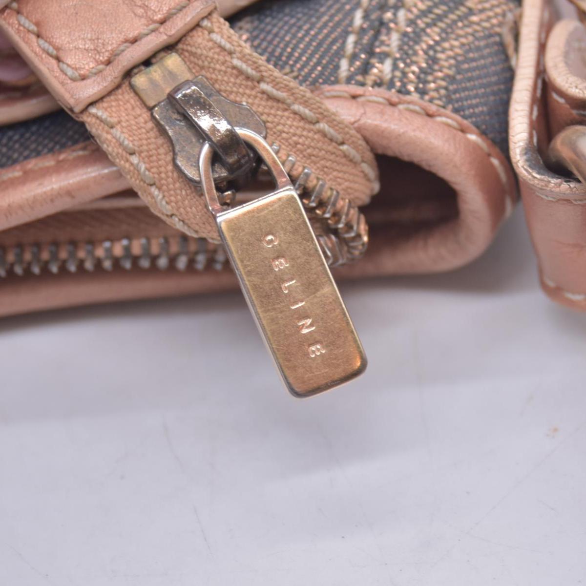 $1150 CELINE Macadam Metallic Lurex Denim Studded Shoulder Bag Rose Gold CONSIGNMENT 10021493
