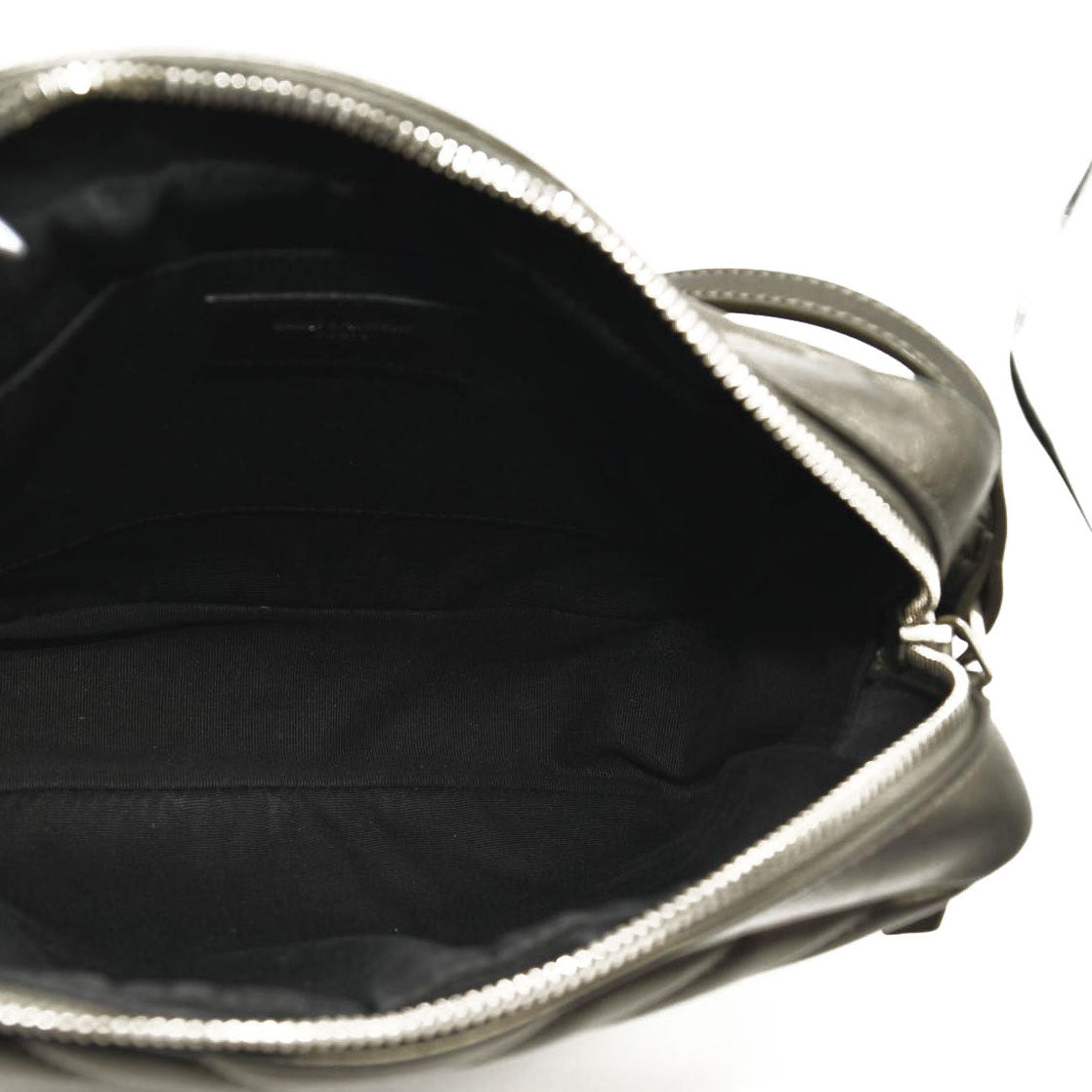 SAINT LAURENT Metallic Calfskin Matelasse Monogram Lou Camera Bag Silver