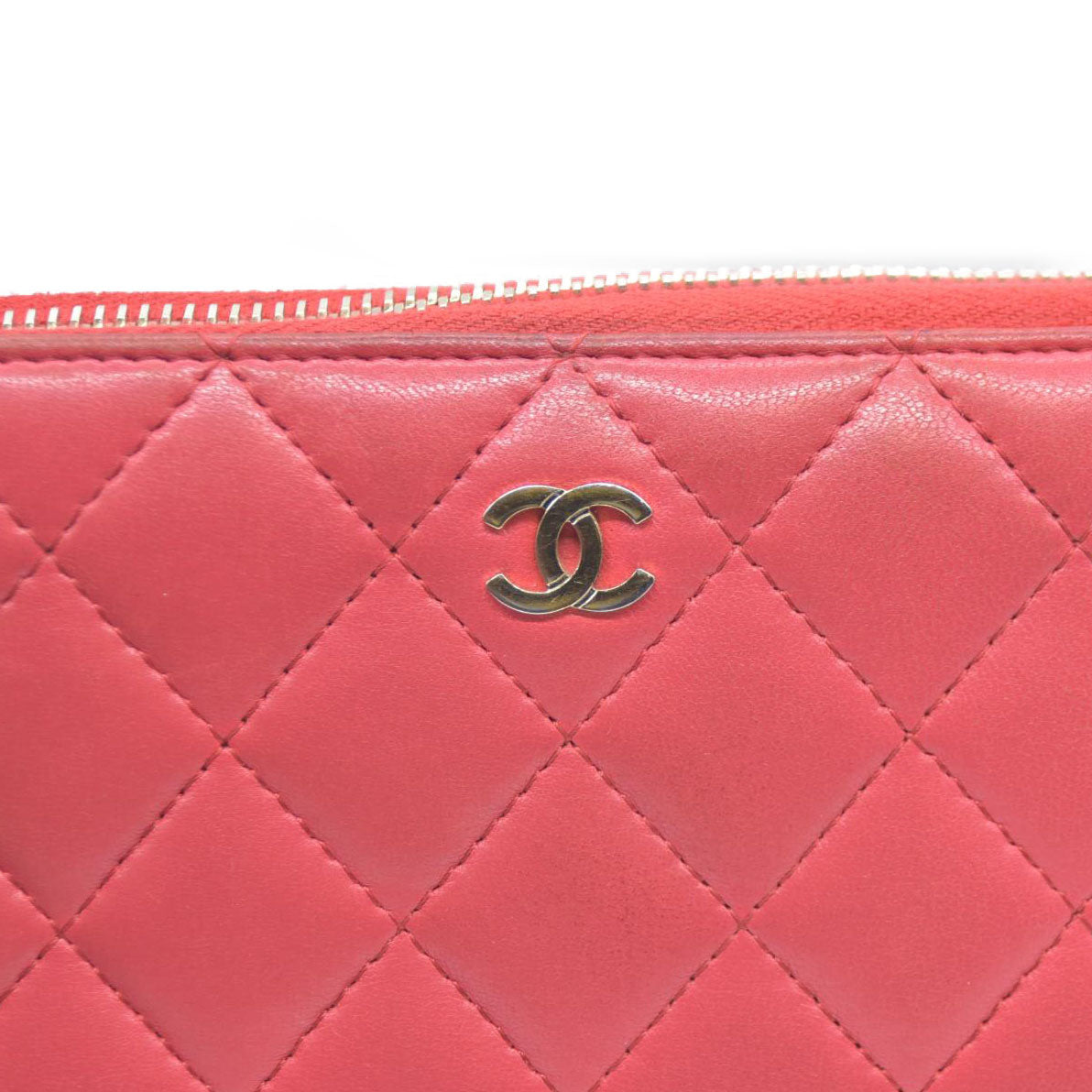 CHANEL Quilted Matelasse CC Logo Lambskin Zip Around Long Wallet Pink