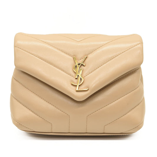 SAINT LAURENT Calfskin Y Quilted Monogram Toy Loulou Crossbody Bag Dark Beige