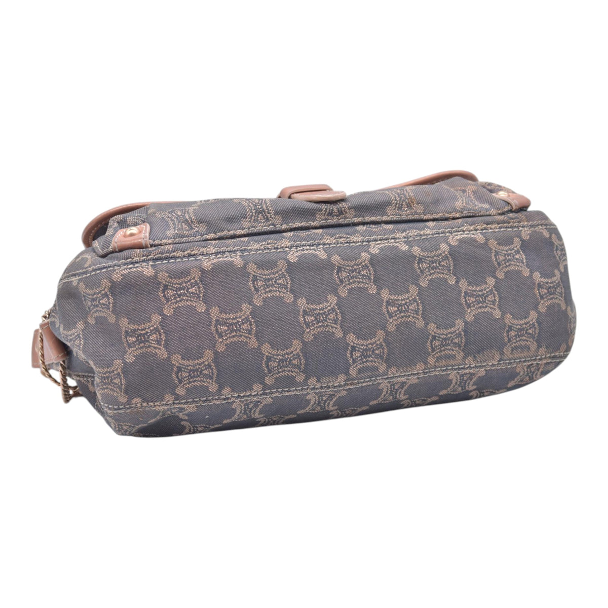 $1150 CELINE Macadam Metallic Lurex Denim Studded Shoulder Bag Rose Gold CONSIGNMENT 10021493