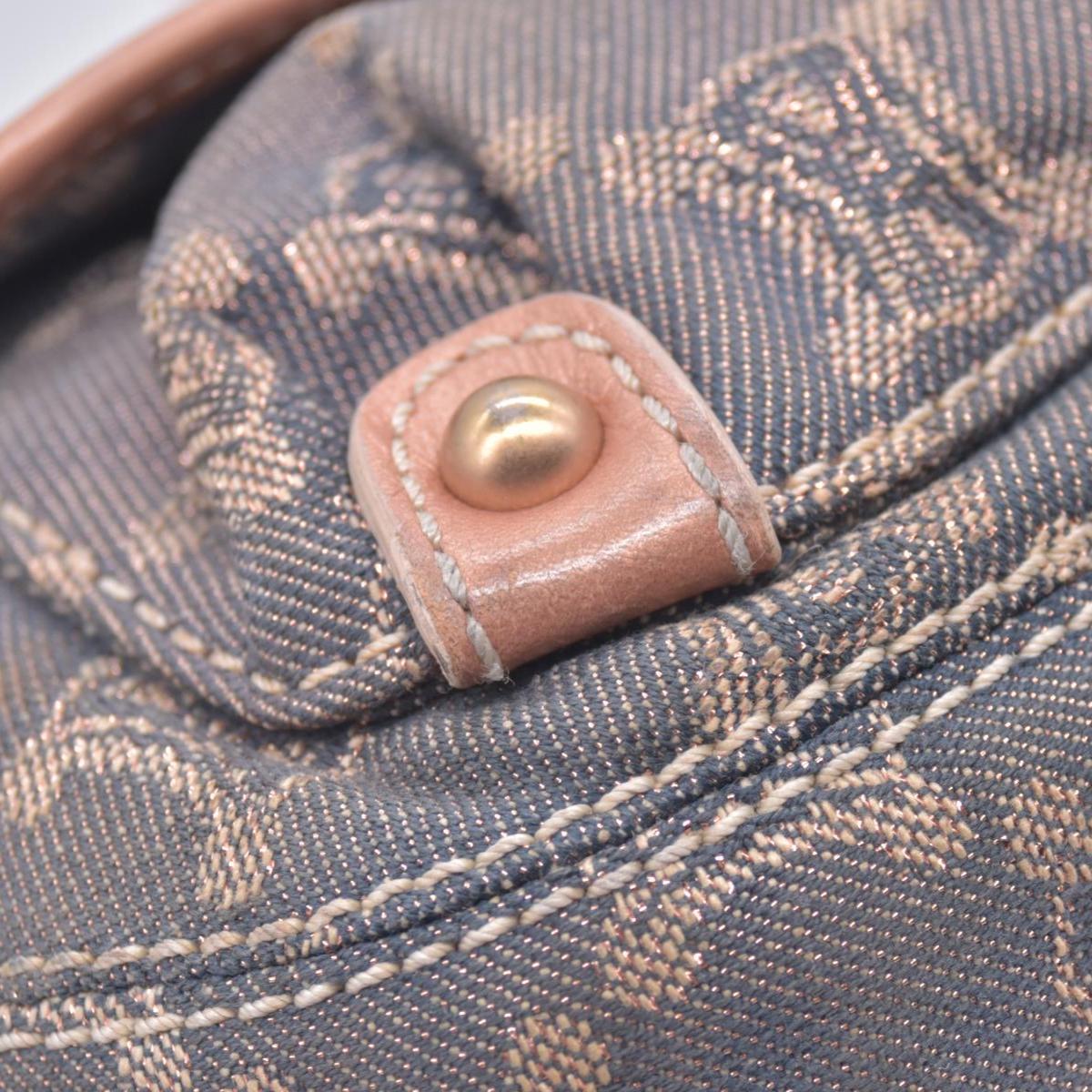 $1150 CELINE Macadam Metallic Lurex Denim Studded Shoulder Bag Rose Gold CONSIGNMENT 10021493