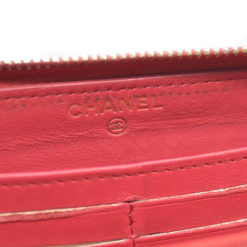 CHANEL Quilted Matelasse CC Logo Lambskin Zip Around Long Wallet Pink