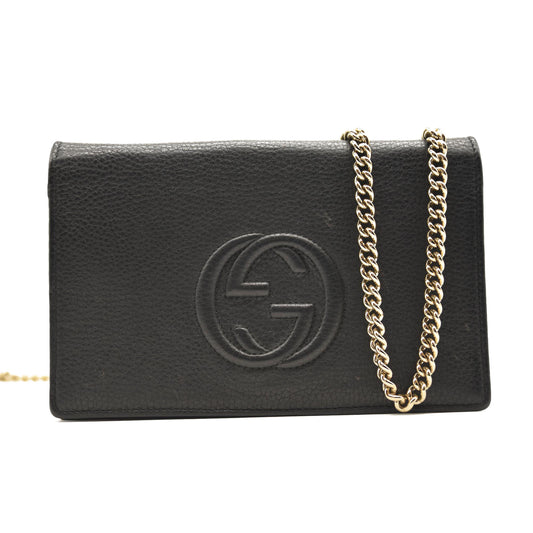 GUCCI Pebbled Calfskin Soho Wallet on Chain Black