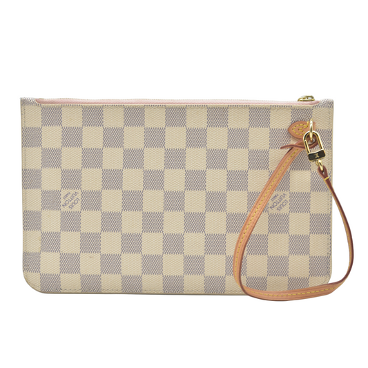 AUCTION $600 Louis Vuitton  Damier Azur Neverfull MM GM Pochette Rose Ballerine