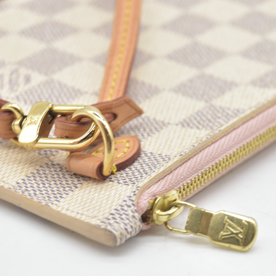 AUCTION $600 Louis Vuitton  Damier Azur Neverfull MM GM Pochette Rose Ballerine