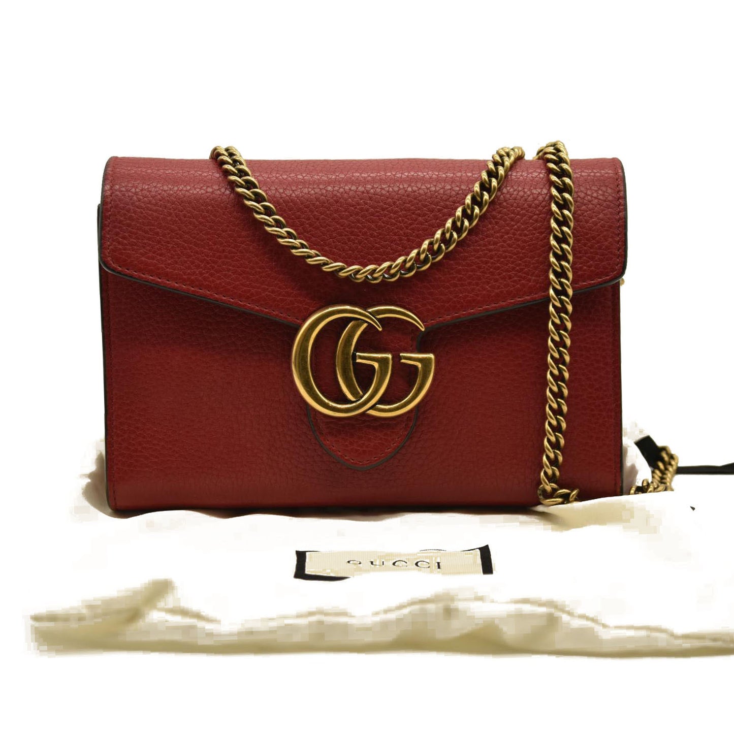 Gucci  Calfskin GG Marmont Chain Wallet Vulcanic Red