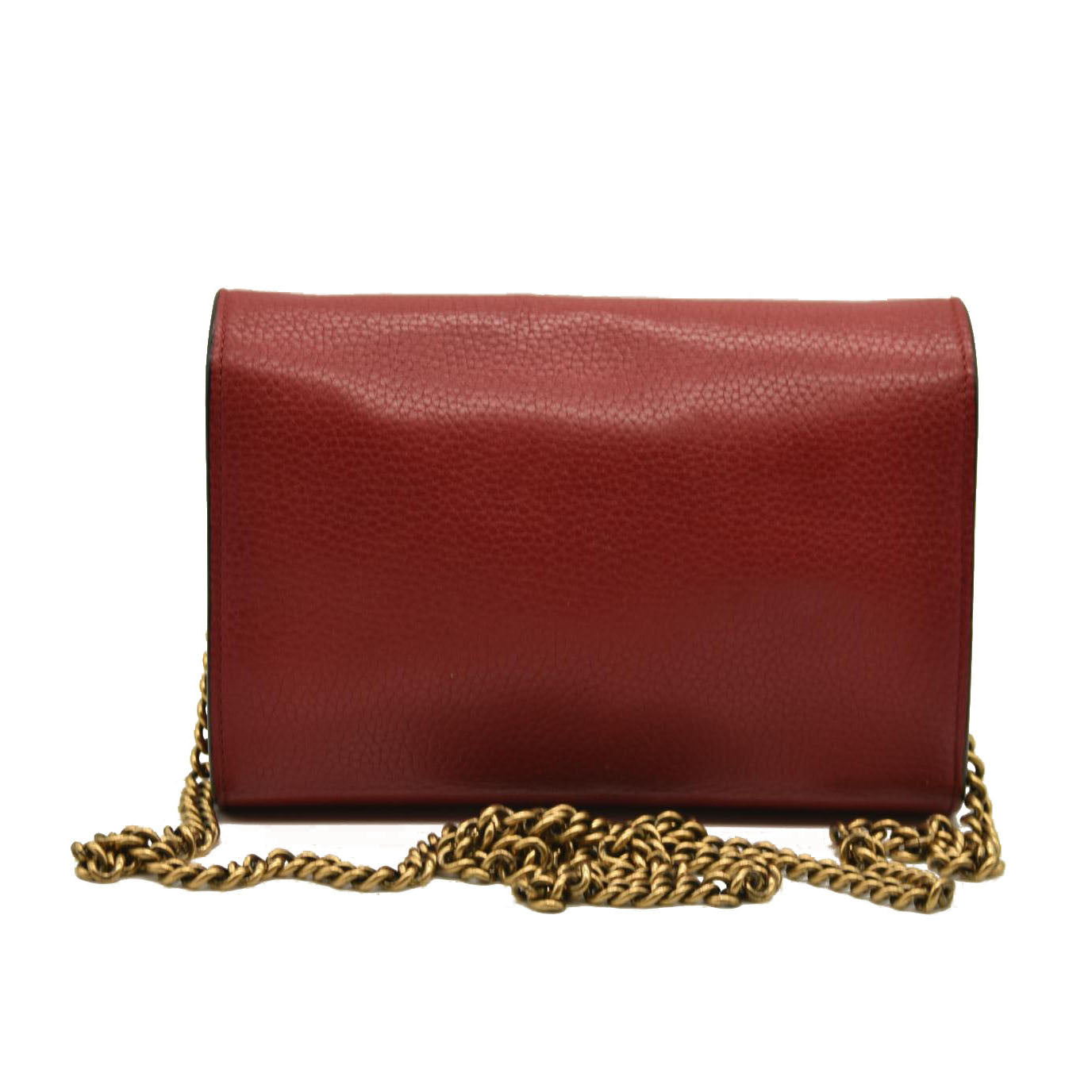 Gucci  Calfskin GG Marmont Chain Wallet Vulcanic Red