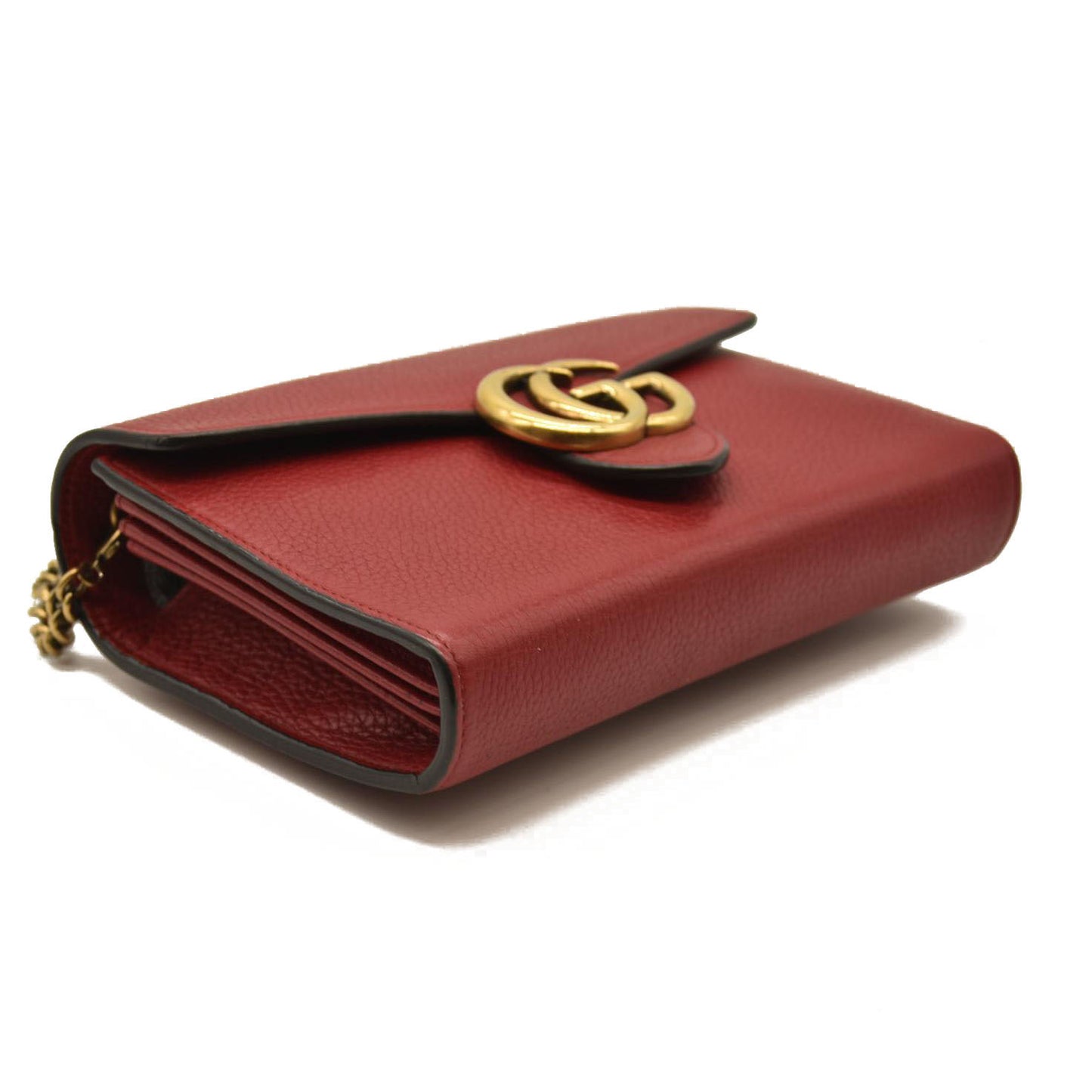 Gucci  Calfskin GG Marmont Chain Wallet Vulcanic Red