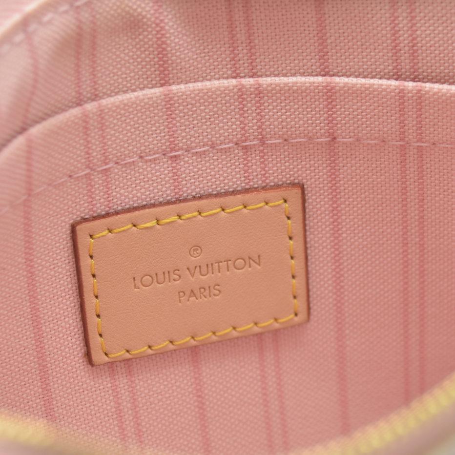 AUCTION $600 Louis Vuitton  Damier Azur Neverfull MM GM Pochette Rose Ballerine