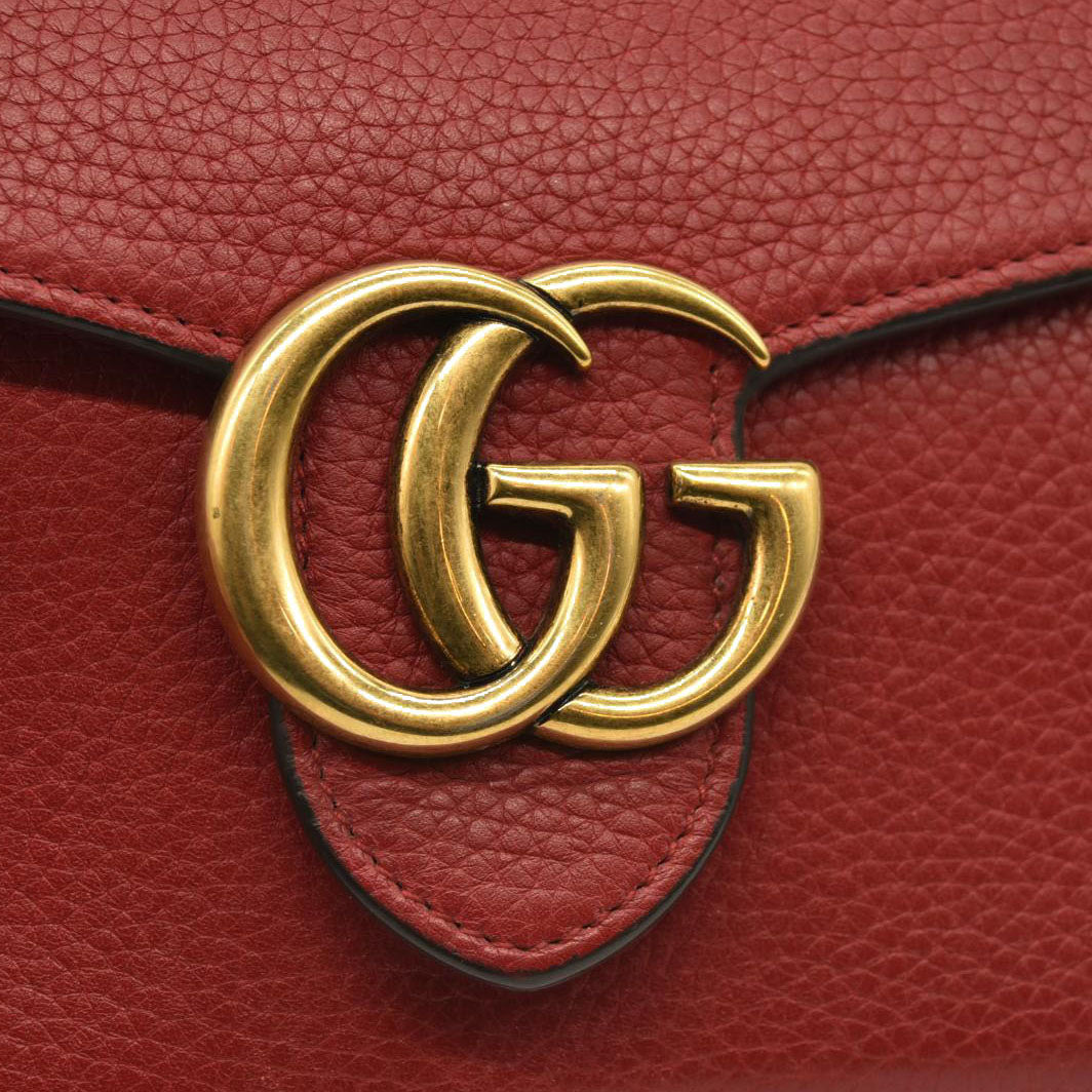 Gucci  Calfskin GG Marmont Chain Wallet Vulcanic Red