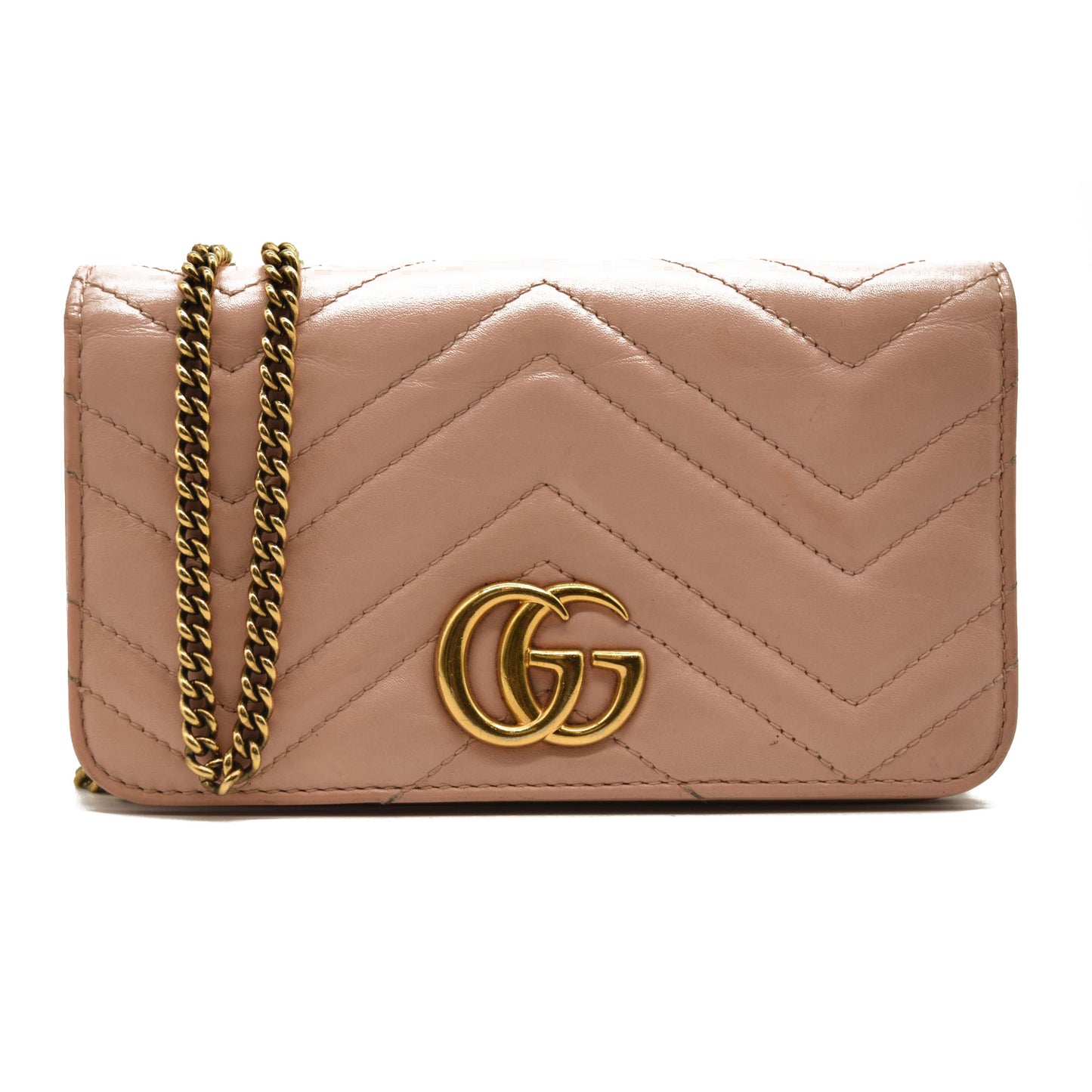 GUCCI Calfskin Matelasse GG Marmont Mini Bag Perfect Pink