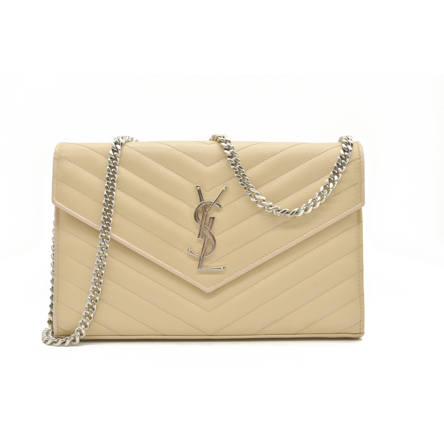 $1690 Saint Laurent Chevron Envelope Medium Crossbody Beige