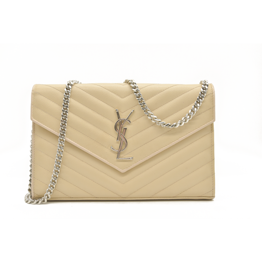 $1690 Saint Laurent Chevron Envelope Medium Crossbody Beige