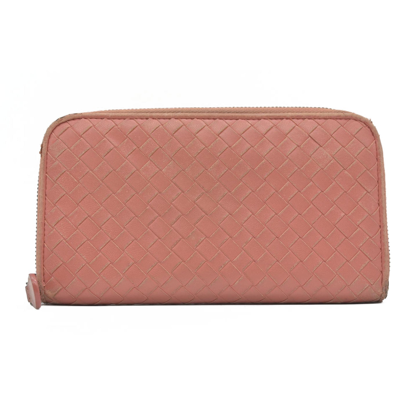 $980 Bottega Veneta Intrecciato Lambskin Zip Around Wallet Pink