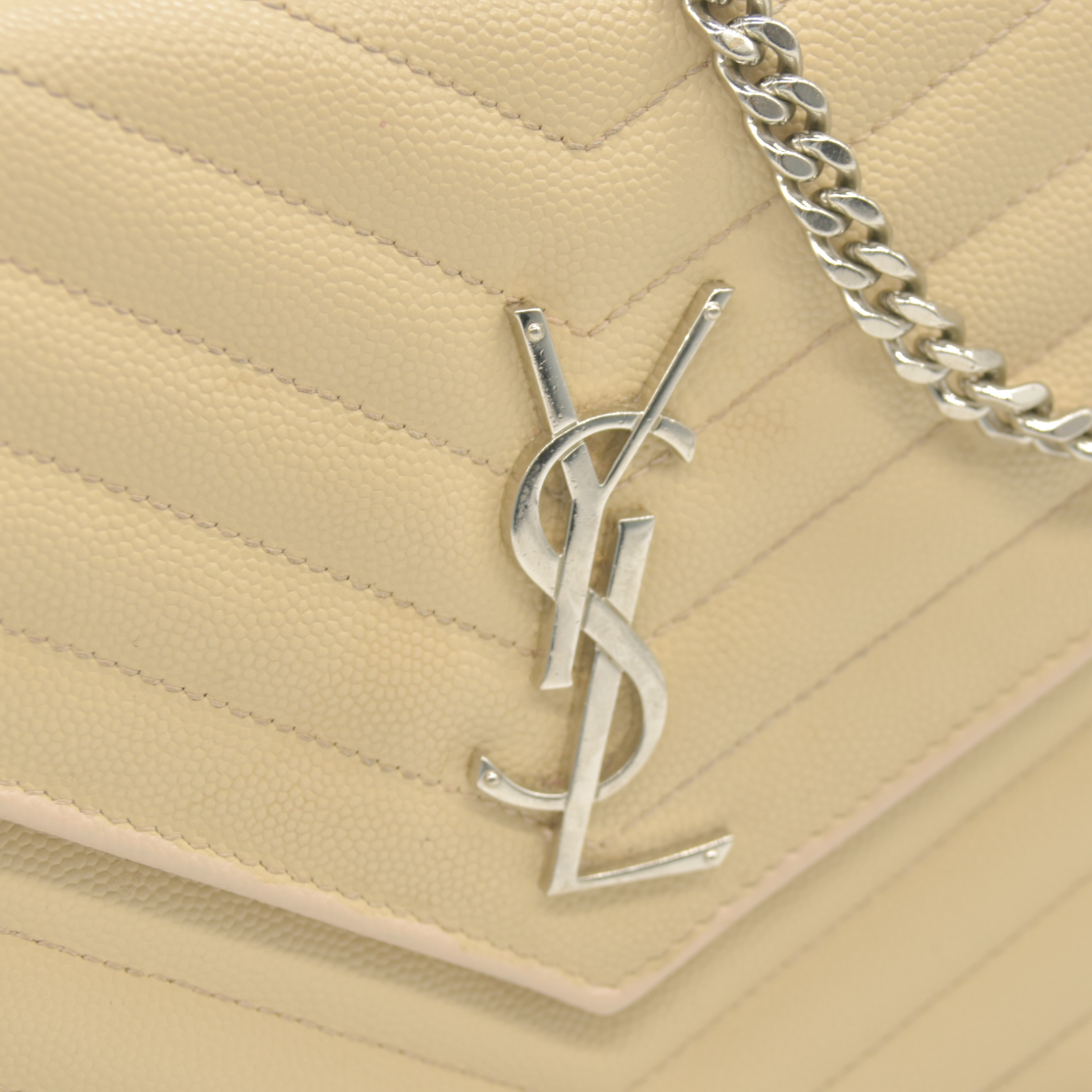 $1690 Saint Laurent Chevron Envelope Medium Crossbody Beige