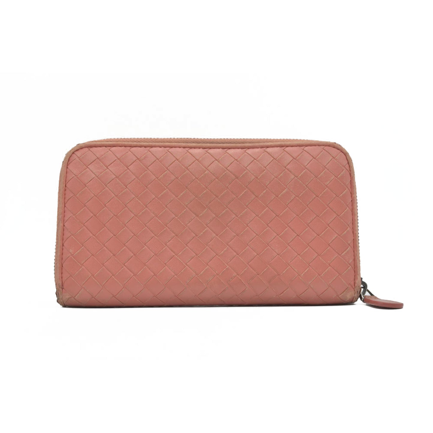 $980 Bottega Veneta Intrecciato Lambskin Zip Around Wallet Pink