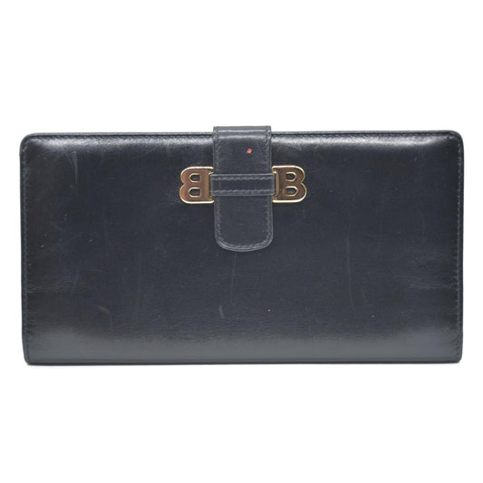 BALLY BB Logo Leather Long Bifold Wallet Black