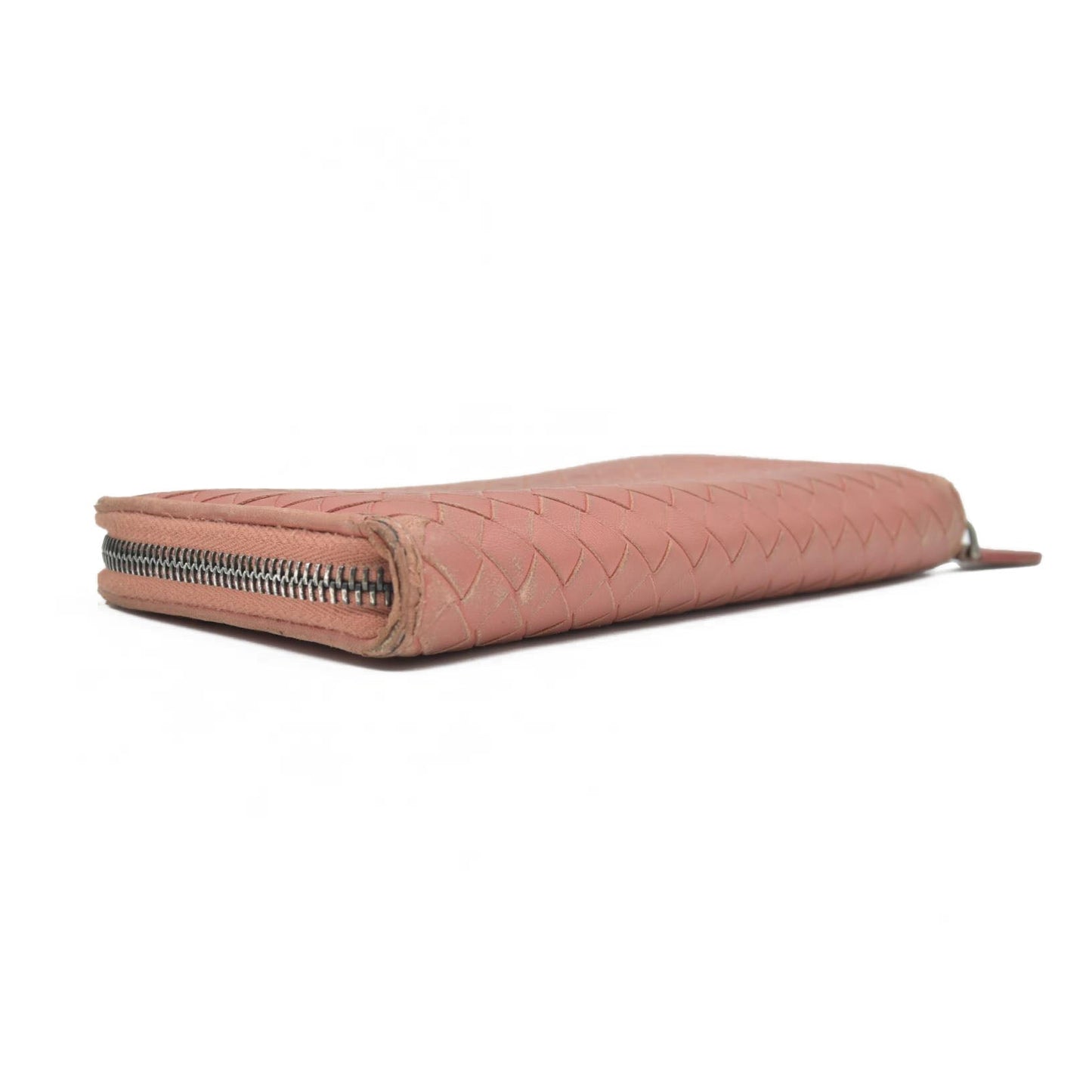 $980 Bottega Veneta Intrecciato Lambskin Zip Around Wallet Pink