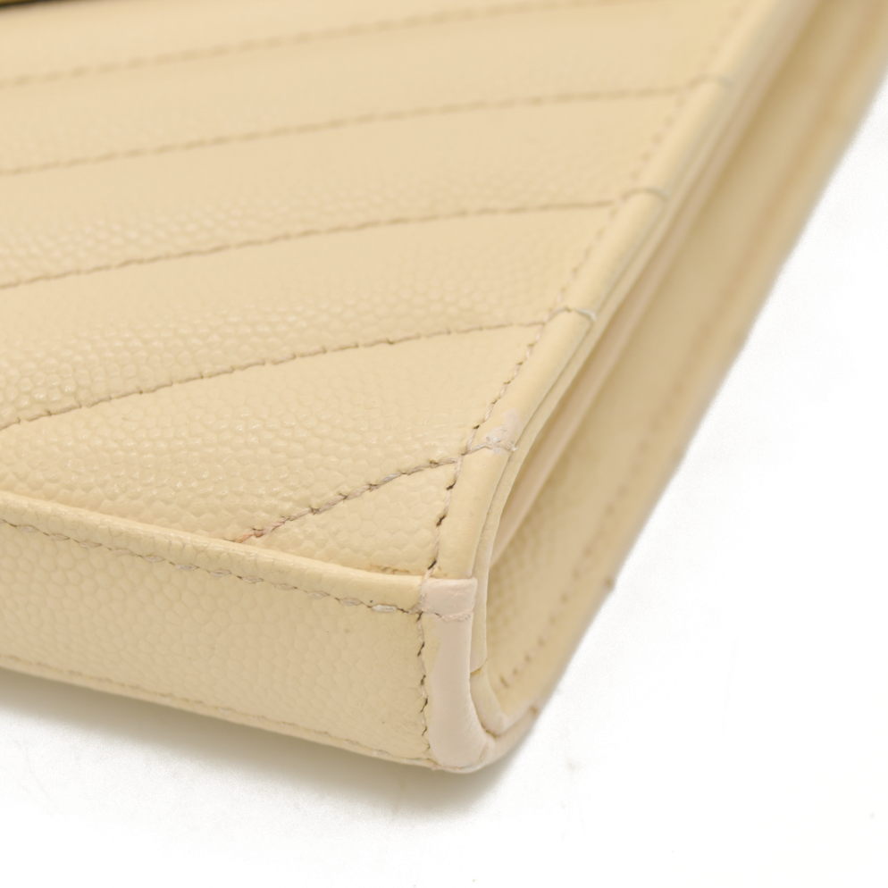 $1690 Saint Laurent Chevron Envelope Medium Crossbody Beige