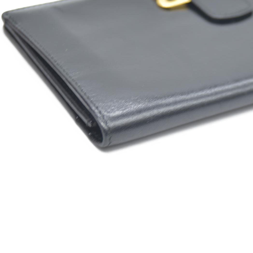 BALLY BB Logo Leather Long Bifold Wallet Black
