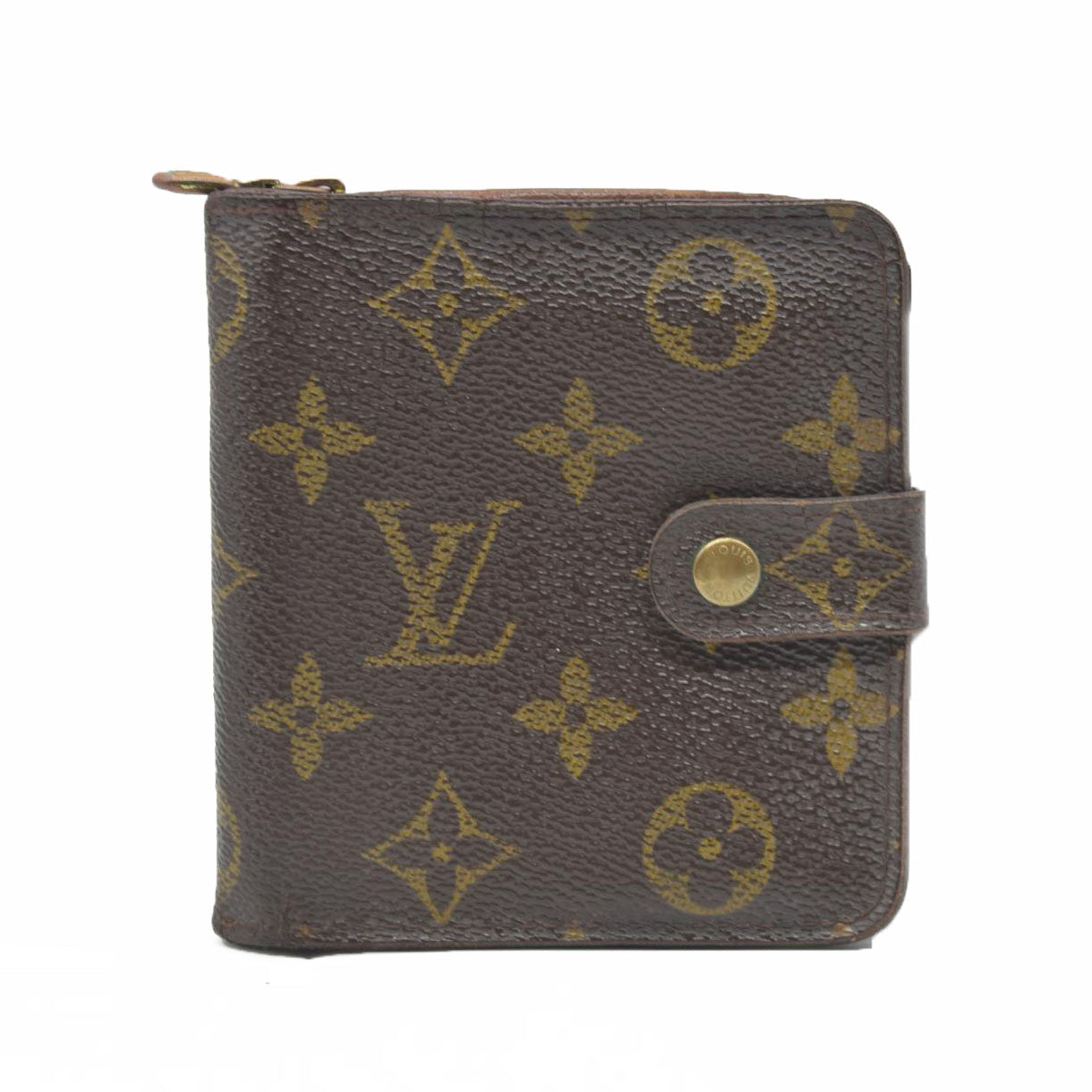 $590 Louis Vuitton Monogram Compact Zip Bifold Wallet Brown CA0072