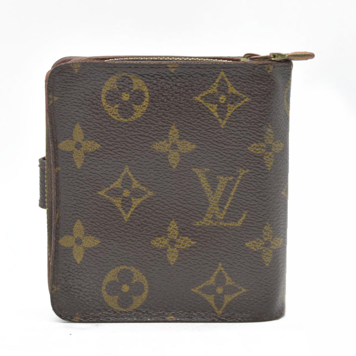 $590 Louis Vuitton Monogram Compact Zip Bifold Wallet Brown CA0072