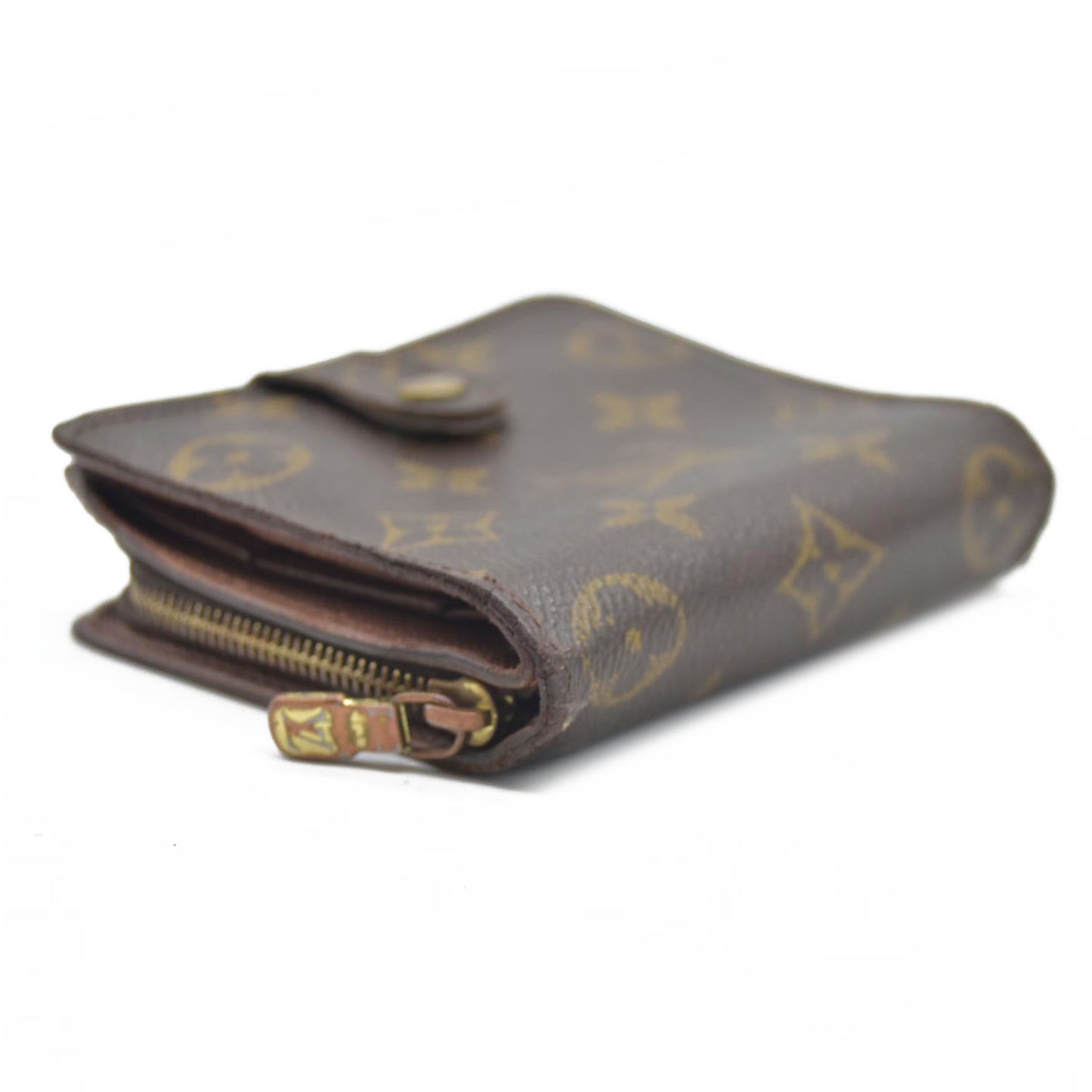 $590 Louis Vuitton Monogram Compact Zip Bifold Wallet Brown CA0072
