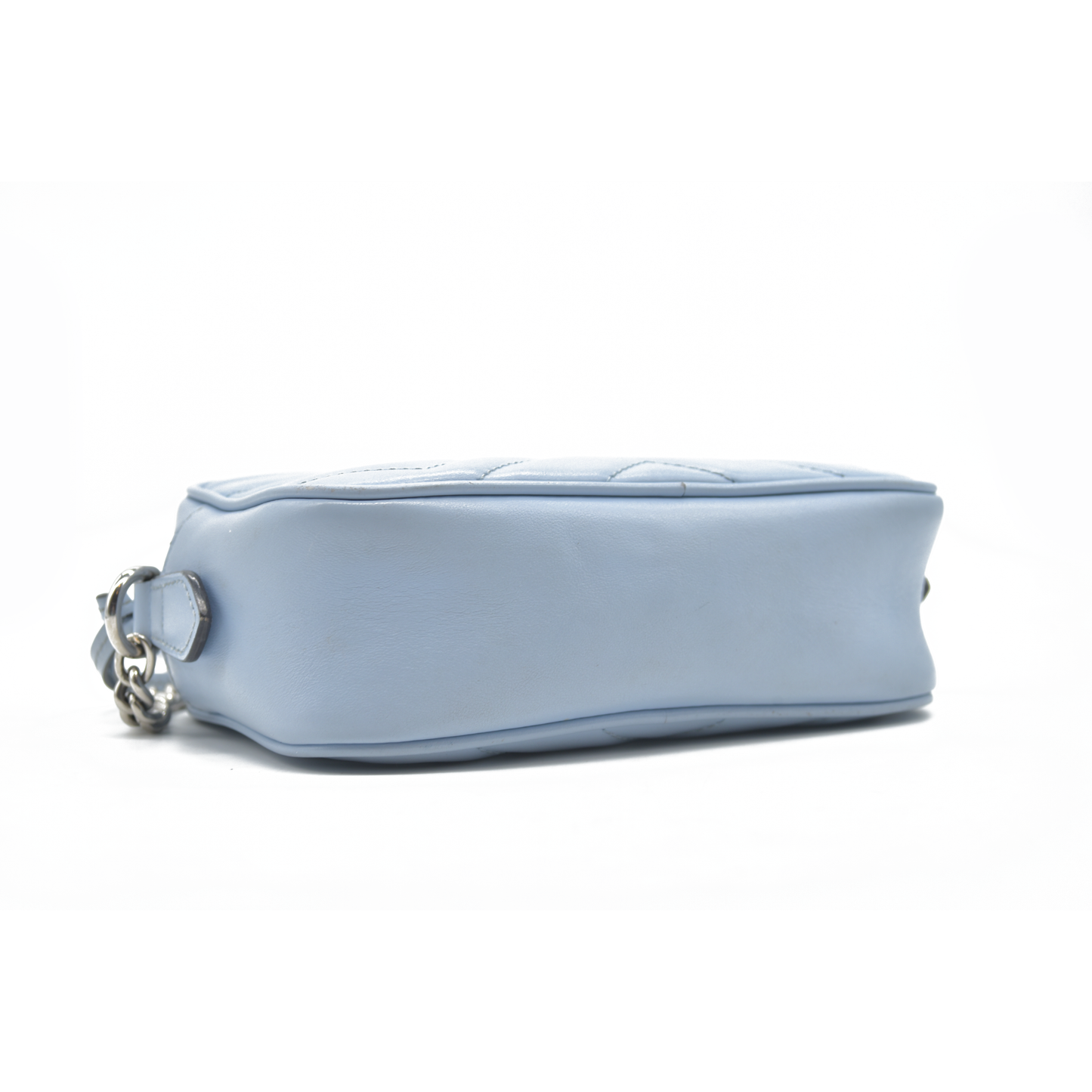 $1800 Gucci  Calfskin Matelasse Mini GG Marmont Chain Shoulder Bag Light Blue